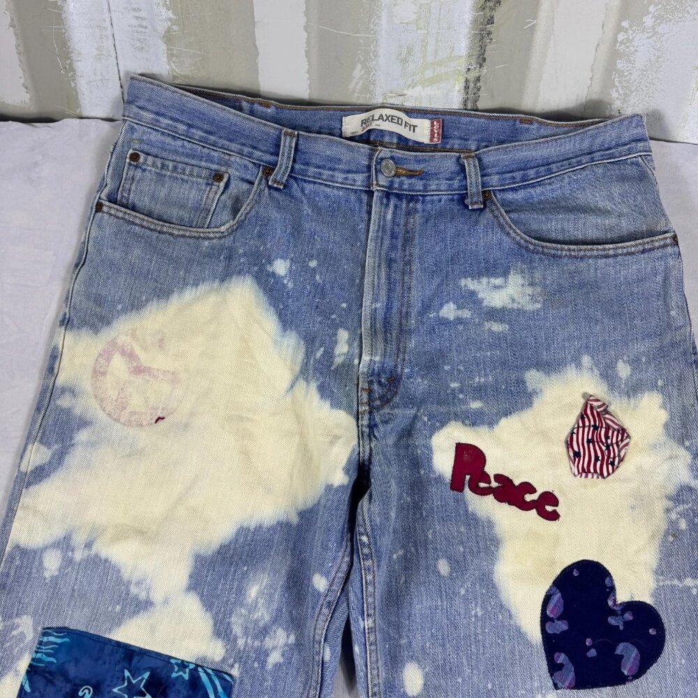 Levi Staruss Co. 505 Womens Flared Jeans Blue Relaxed Fit Patches Size 38x30 - Picture 4 of 16